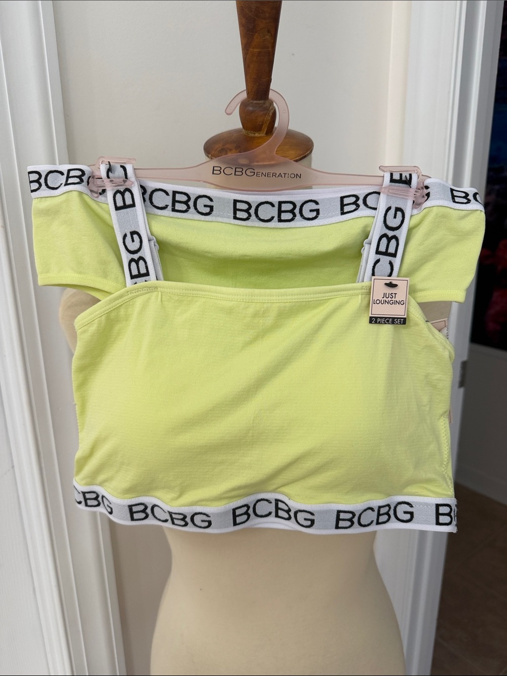 BCBGeneration Neon Lime Cropped Tank Bralette with Matching Panties